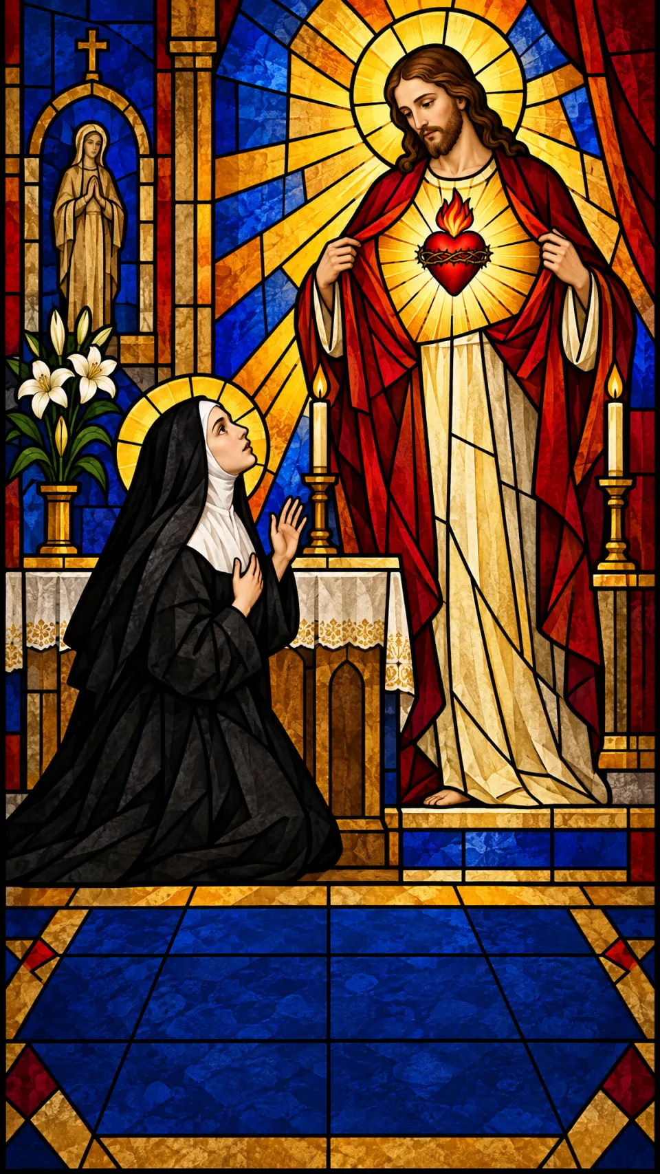 Scène de la vie de Sainte Marguerite-Marie Alacoque, en vitrail
